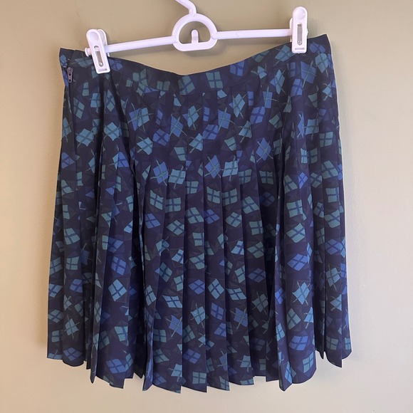 Express Vintage Pleated Skirt Diamond Print Blue 11/12 Argyle Preppy Academia - Picture 4 of 9
